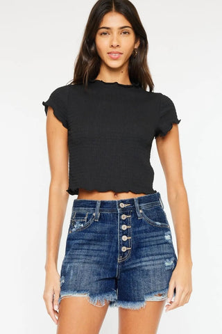 Kancan Raw Hem Button - Fly Denim Shorts - Just Believe Boutique
