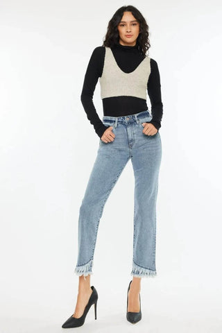 Kancan Raw Hem High Rise Straight Jeans - Just Believe Boutique