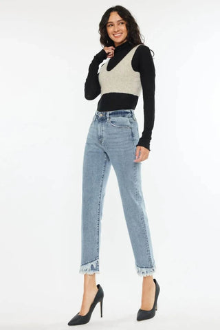 Kancan Raw Hem High Rise Straight Jeans - Just Believe Boutique