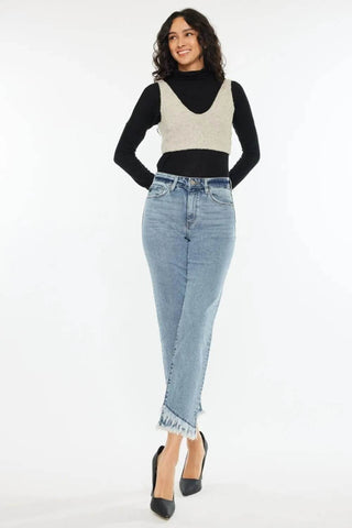Kancan Raw Hem High Rise Straight Jeans - Just Believe Boutique