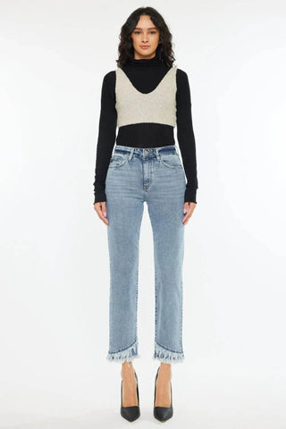 Kancan Raw Hem High Rise Straight Jeans - Just Believe Boutique
