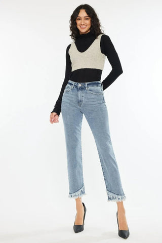 Kancan Raw Hem High Rise Straight Jeans - Just Believe Boutique