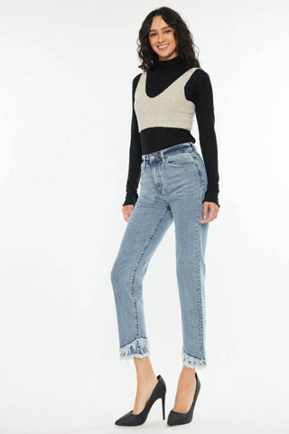 Kancan Raw Hem High Rise Straight Jeans - Just Believe Boutique