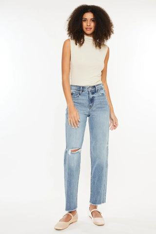 Kancan Ultra High Rise Distressed Straight Jeans - Just Believe Boutique