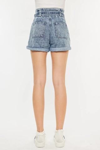 Kancan Ultra High Rise Paperbag Denim Shorts - Just Believe Boutique