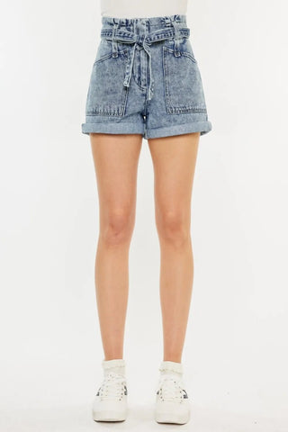 Kancan Ultra High Rise Paperbag Denim Shorts - Just Believe Boutique