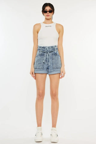 Kancan Ultra High Rise Paperbag Denim Shorts - Just Believe Boutique