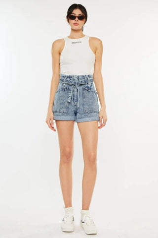 Kancan Ultra High Rise Paperbag Denim Shorts - Just Believe Boutique