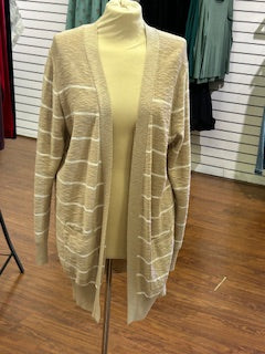 KHAKI STRIPED CARDIGAN