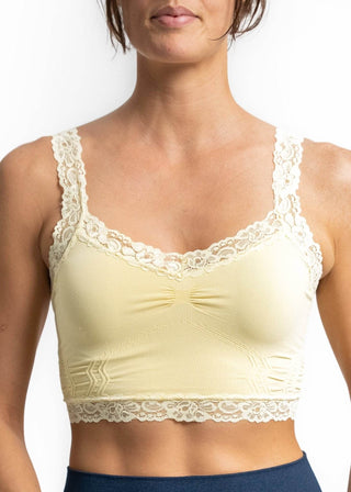 Ivory lace bralette with scalloped neckline and lace trim hem