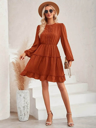 Lace Detail Swiss Dot Round Neck Mini Dress - Just Believe Boutique
