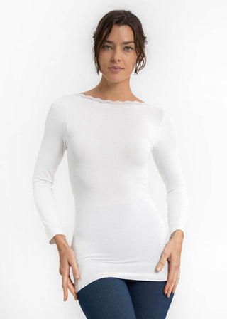 Lace Trim Long Sleeve: White - Just Believe Boutique