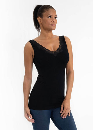 Lace Trim V Neck Tank: Mauve - Just Believe Boutique
