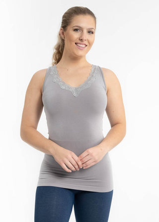 Lace Trim V Neck Tank: Mauve - Just Believe Boutique