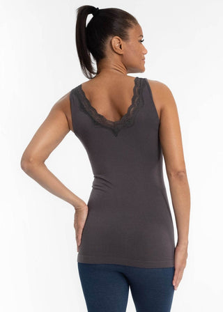 Lace Trim V Neck Tank: Mauve - Just Believe Boutique