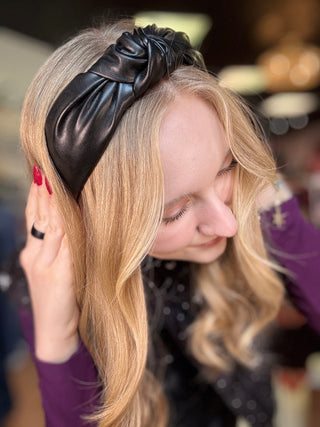 Leather Better Knotted Headband: Black – model photo