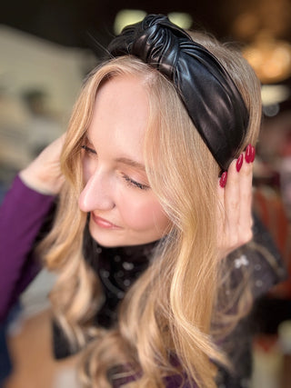 Leather Better Knotted Headband: Black – model photo