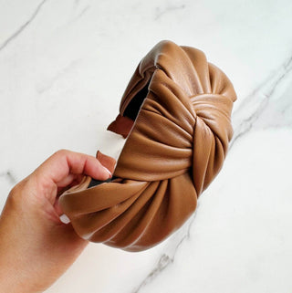 Leather Better Knotted Headband: Brown - Just Believe Boutique