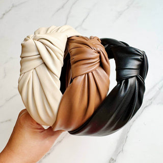 Leather Better Knotted Headband: Ivory - Just Believe Boutique