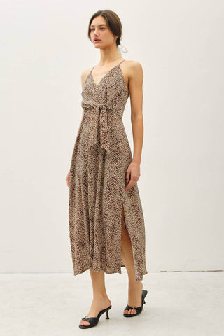 LEOPARD PRINT MIDI, MOCK-WRAP DRESS - Just Believe Boutique