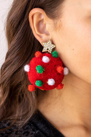 Let It Snow Red Pom Pom Earrings - Just Believe Boutique