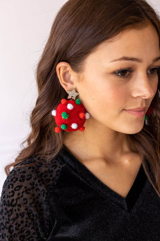 Let It Snow Red Pom Pom Earrings - Just Believe Boutique
