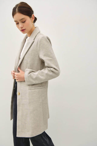 LIGHT CHEVRON PATTERN DOUBLE BUTTON COAT - Just Believe Boutique