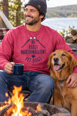 Man wearing the Roast Marshmallows, Pet Dogs Sweatshirt