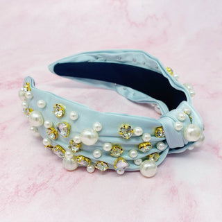 My Winslet Jeweled Satin Headband: Minty Grey - Just Believe Boutique
