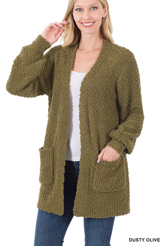 Popcorn Knit Long Sleeve Cardigan