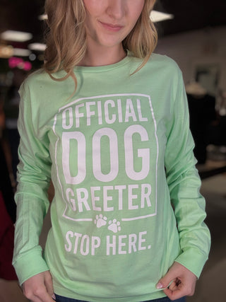 Official Dog Greeter Long Sleeve Tee – Mint – model photo