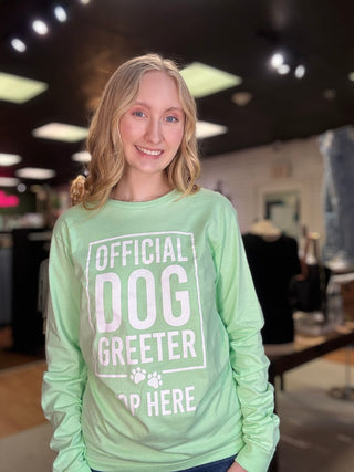 Official Dog Greeter Long Sleeve Tee – Mint – model photo
