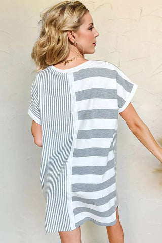 Oh Full Size Striped Round Neck Short Sleeve Mini Tee Dress - Just Believe Boutique
