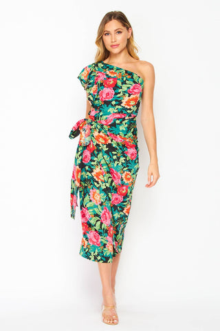 One Shoulder Floral Print Dress - Just Believe Boutique