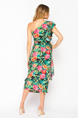 One Shoulder Floral Print Dress - Just Believe Boutique