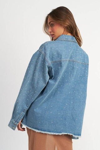 OVERSIZED RHINESTONE DENIM JACKET - Just Believe Boutique