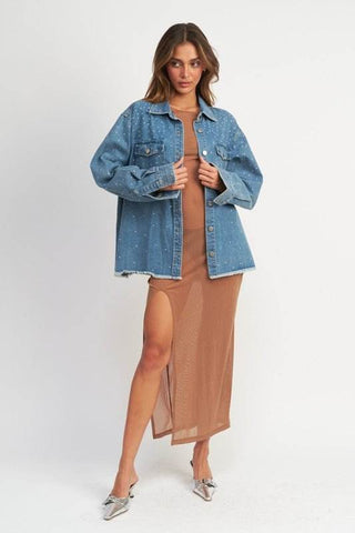 OVERSIZED RHINESTONE DENIM JACKET - Just Believe Boutique