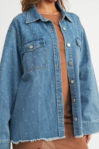 OVERSIZED RHINESTONE DENIM JACKET - Just Believe Boutique