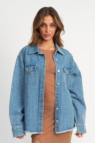 OVERSIZED RHINESTONE DENIM JACKET - Just Believe Boutique