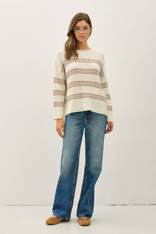 OVERSIZED STRIPE LONG SLEEVE KNIT SWEATER - Just Believe Boutique