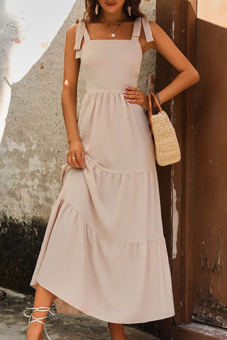 Perfee Tie Shoulder Smocked Tiered Dress - Just Believe Boutique