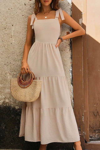 Perfee Tie Shoulder Smocked Tiered Dress - Just Believe Boutique