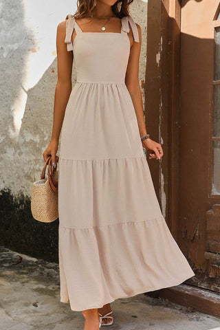Perfee Tie Shoulder Smocked Tiered Dress - Just Believe Boutique