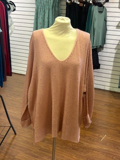 MAUVE KNIT V-NECK PULLOVER SWEATER