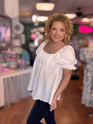 Pleated Front Gauze Blouse - Just Believe Boutique