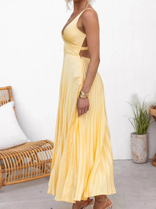 Pleated V-Neck Sleeveless Maxi Dress - Just Believe Boutique