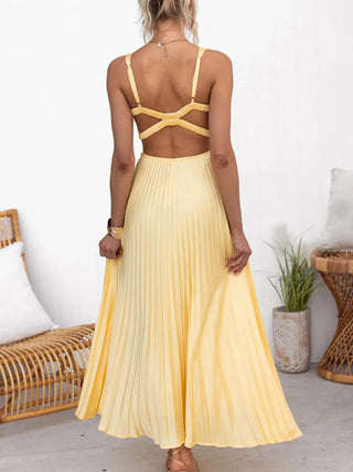 Pleated V-Neck Sleeveless Maxi Dress - Just Believe Boutique