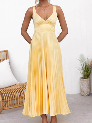 Pleated V-Neck Sleeveless Maxi Dress - Just Believe Boutique