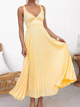 Pleated V-Neck Sleeveless Maxi Dress - Just Believe Boutique