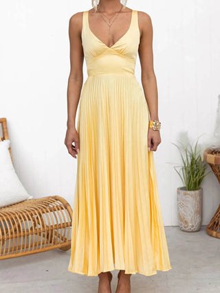 Pleated V-Neck Sleeveless Maxi Dress - Just Believe Boutique